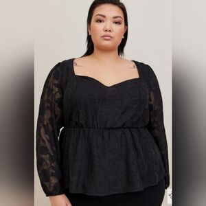 Peplum Chiffon Clip Floral Puff Sleeve Top